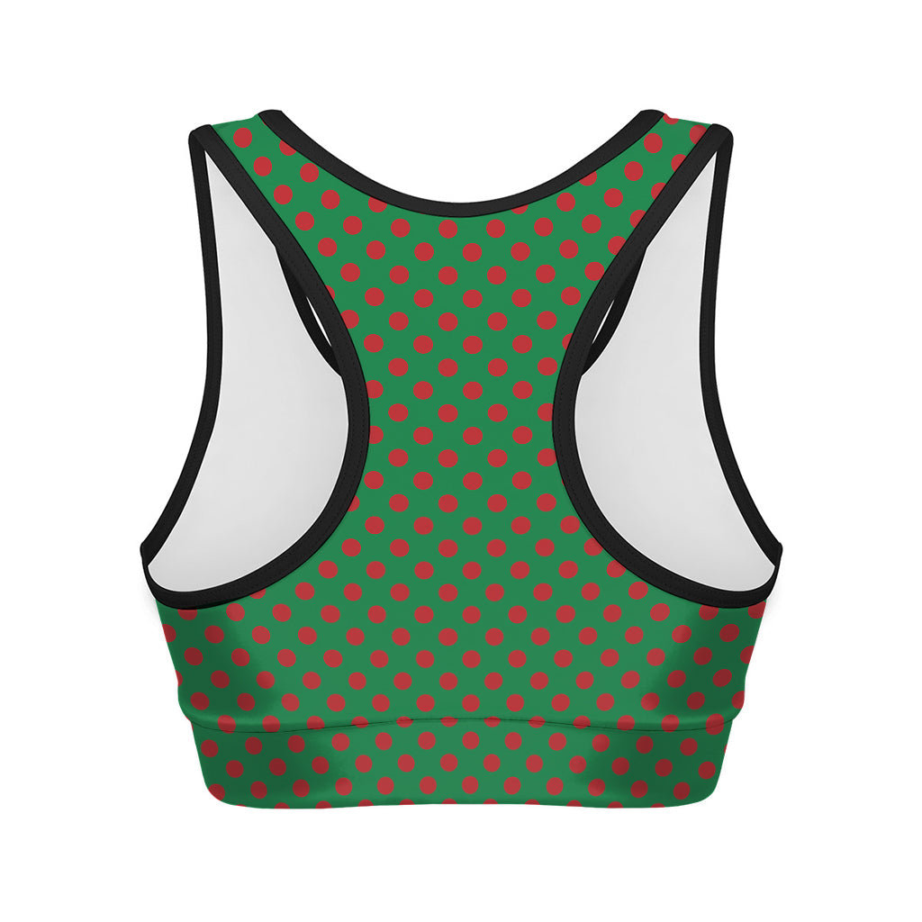 Green And Red Polka Dot Pattern Print Women's Sports Bra