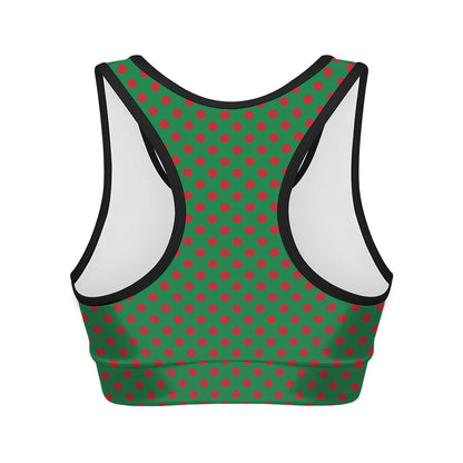 Green And Red Polka Dot Pattern Print Women's Sports Bra