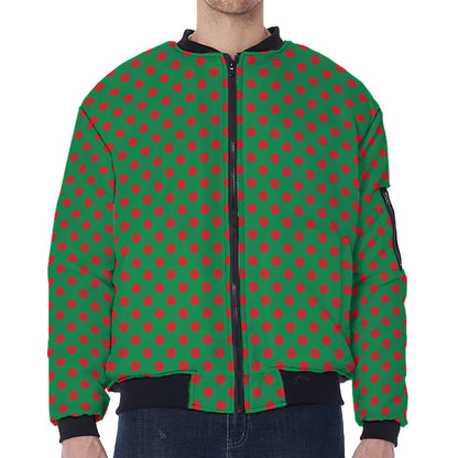 Green And Red Polka Dot Pattern Print Zip Sleeve Bomber Jacket
