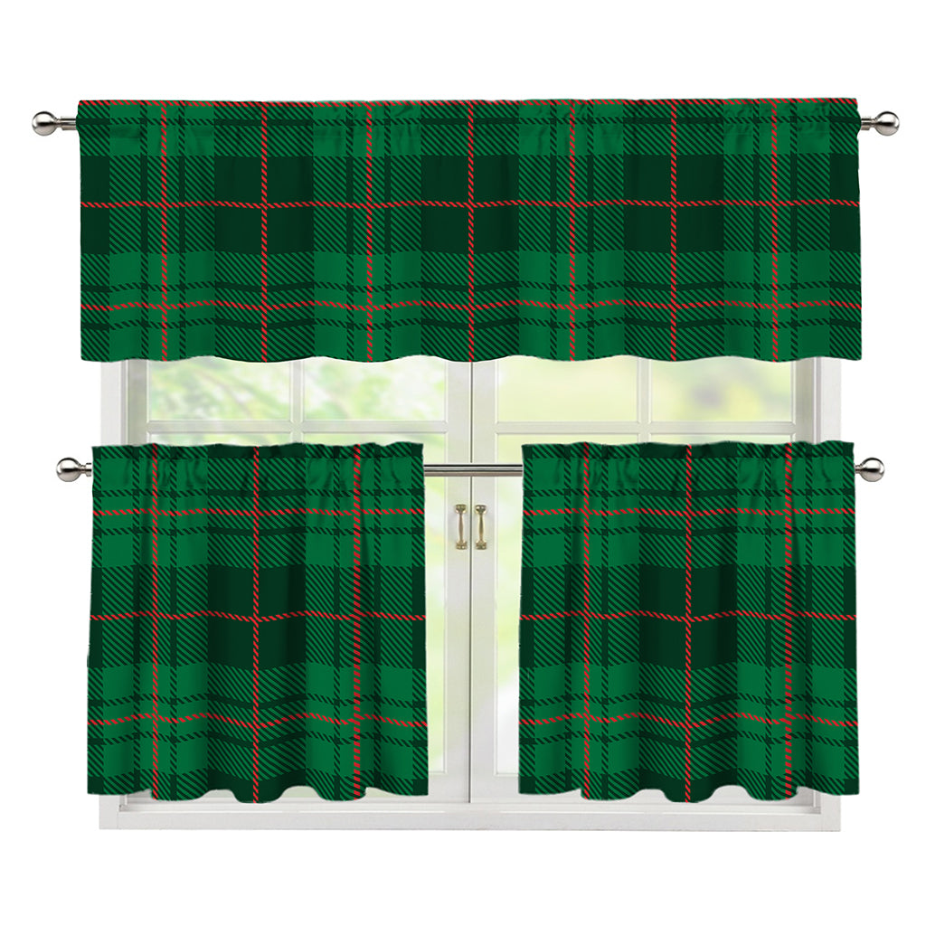Green And Red Stewart Tartan Print 3 Piece Kitchen Curtains