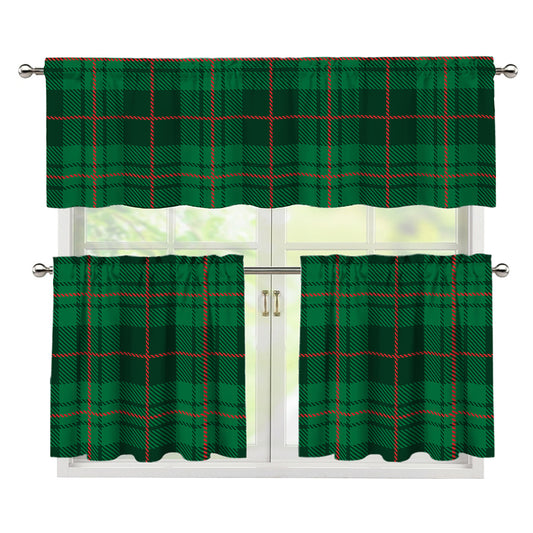 Green And Red Stewart Tartan Print 3 Piece Kitchen Curtains