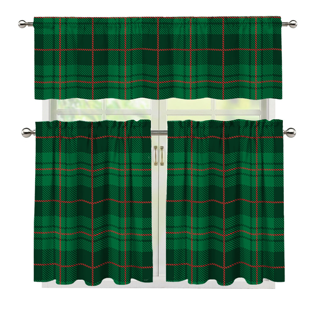 Green And Red Stewart Tartan Print 3 Piece Kitchen Curtains