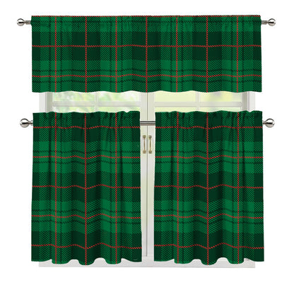 Green And Red Stewart Tartan Print 3 Piece Kitchen Curtains