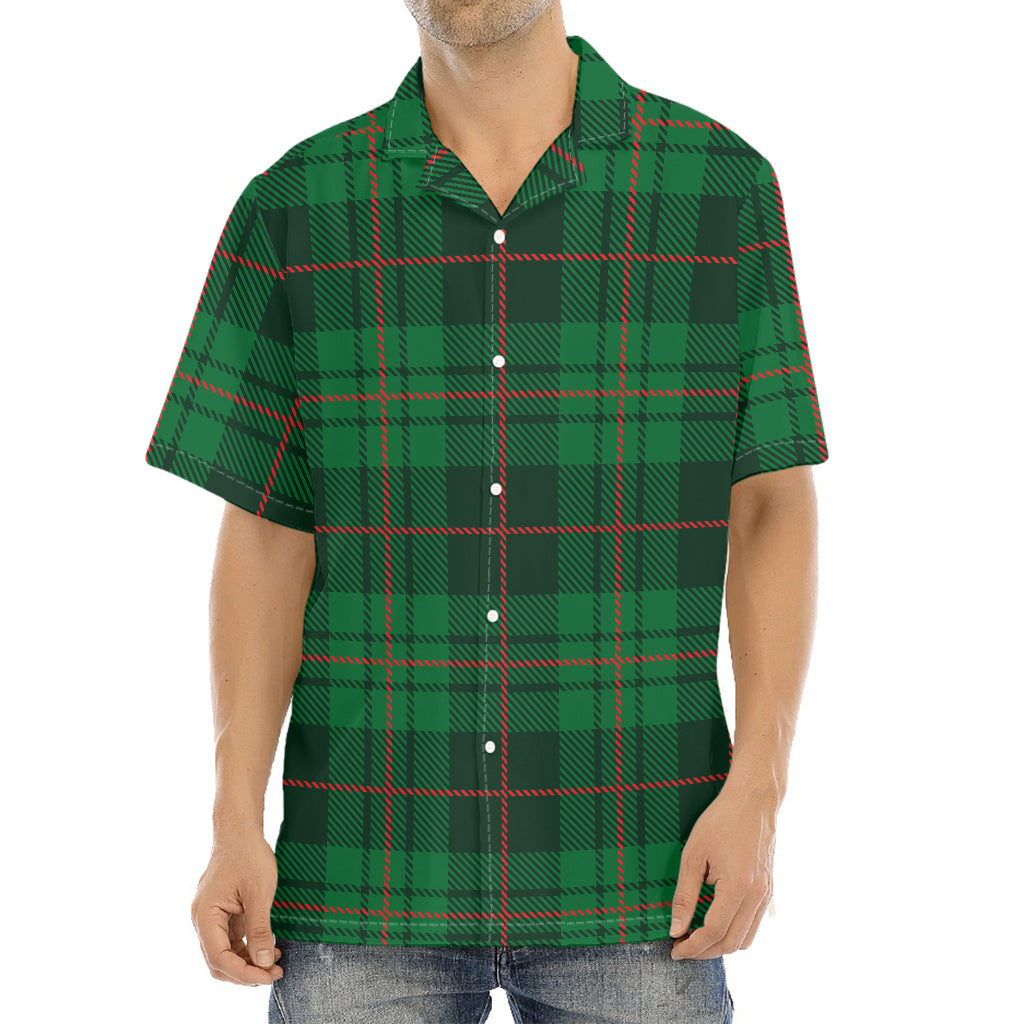 Green And Red Stewart Tartan Print Aloha Shirt