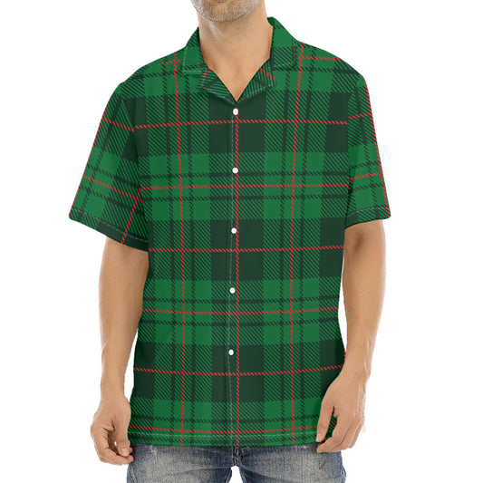 Green And Red Stewart Tartan Print Aloha Shirt