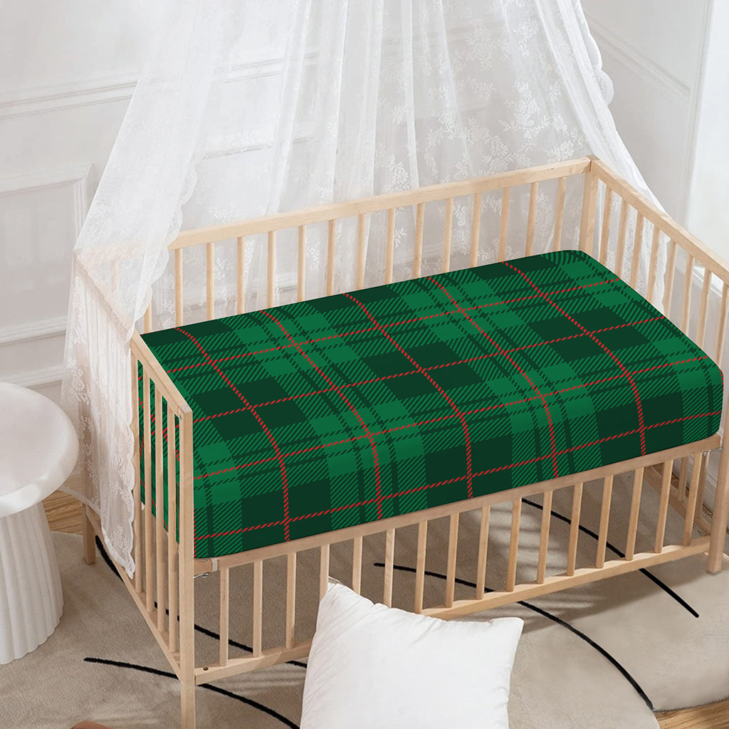 Green And Red Stewart Tartan Print Baby Crib Sheet