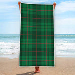 Green And Red Stewart Tartan Print Beach Towel