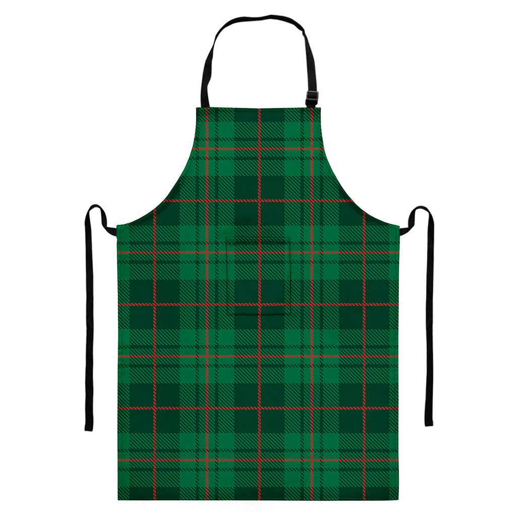 Green And Red Stewart Tartan Print Bib Apron With Pocket