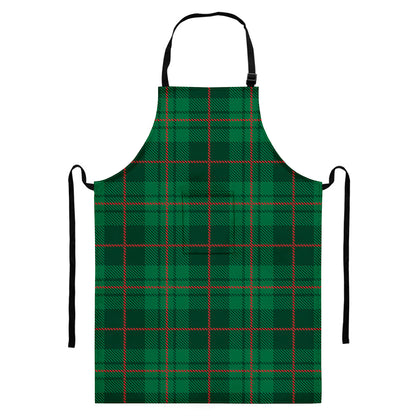 Green And Red Stewart Tartan Print Bib Apron With Pocket