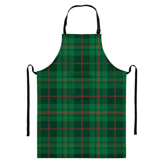 Green And Red Stewart Tartan Print Bib Apron With Pocket