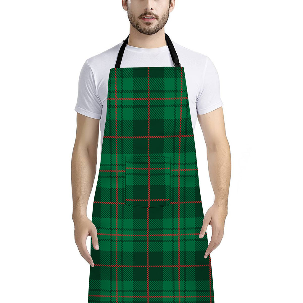 Green And Red Stewart Tartan Print Bib Apron With Pocket