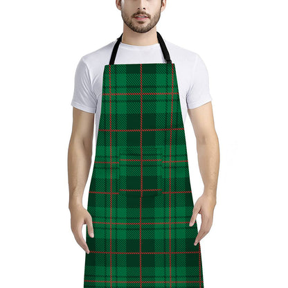 Green And Red Stewart Tartan Print Bib Apron With Pocket