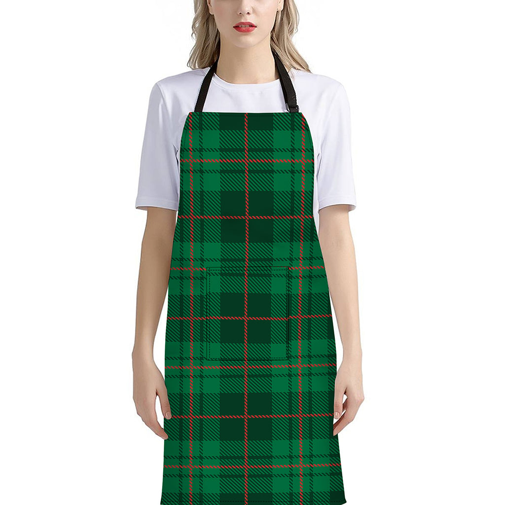 Green And Red Stewart Tartan Print Bib Apron With Pocket