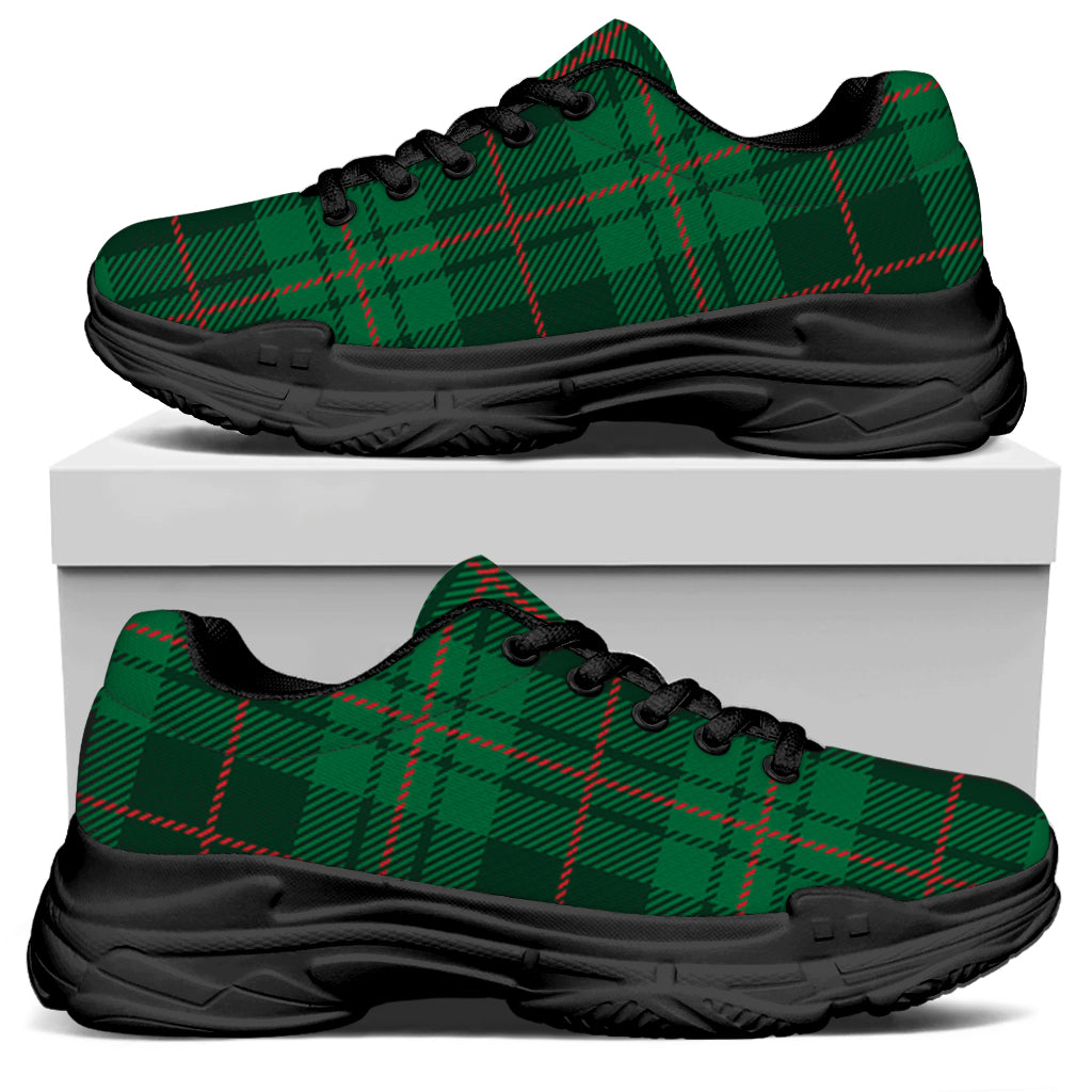 Green And Red Stewart Tartan Print Black Chunky Shoes