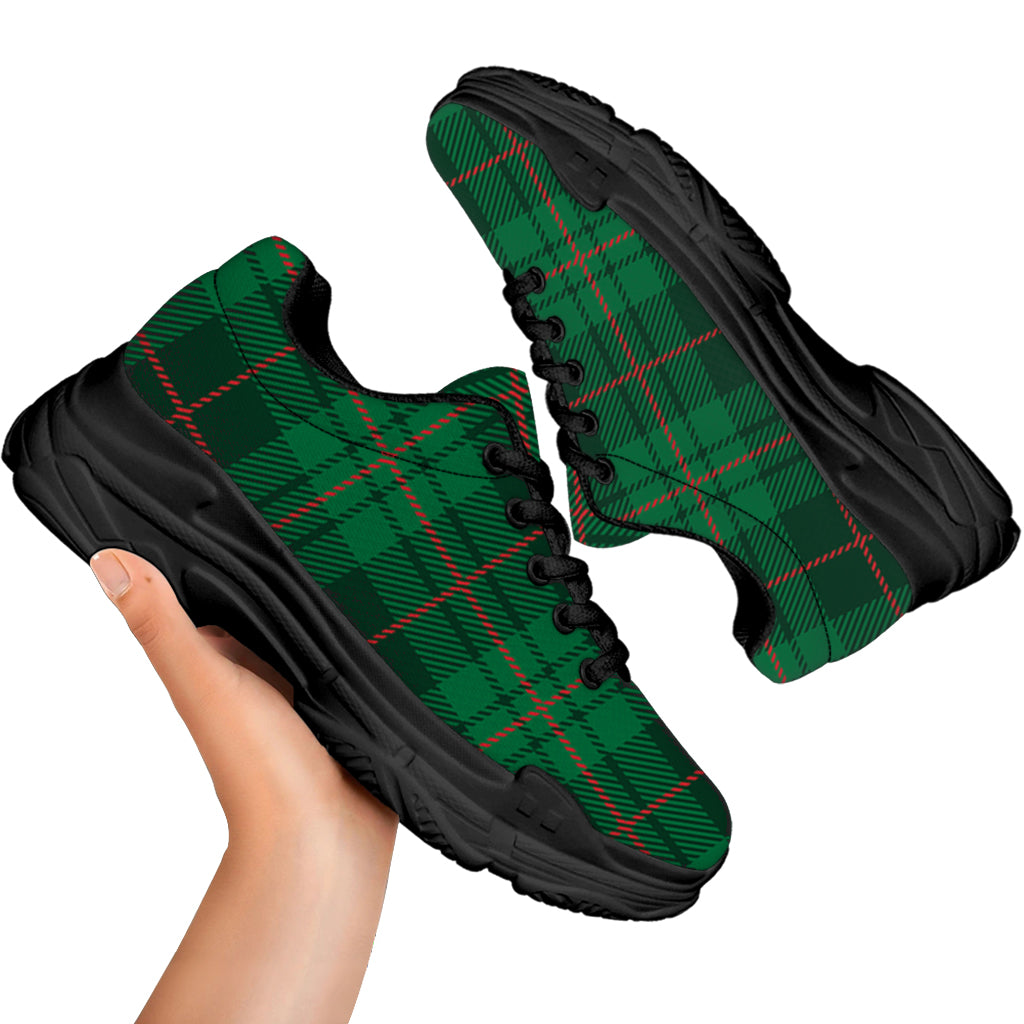 Green And Red Stewart Tartan Print Black Chunky Shoes