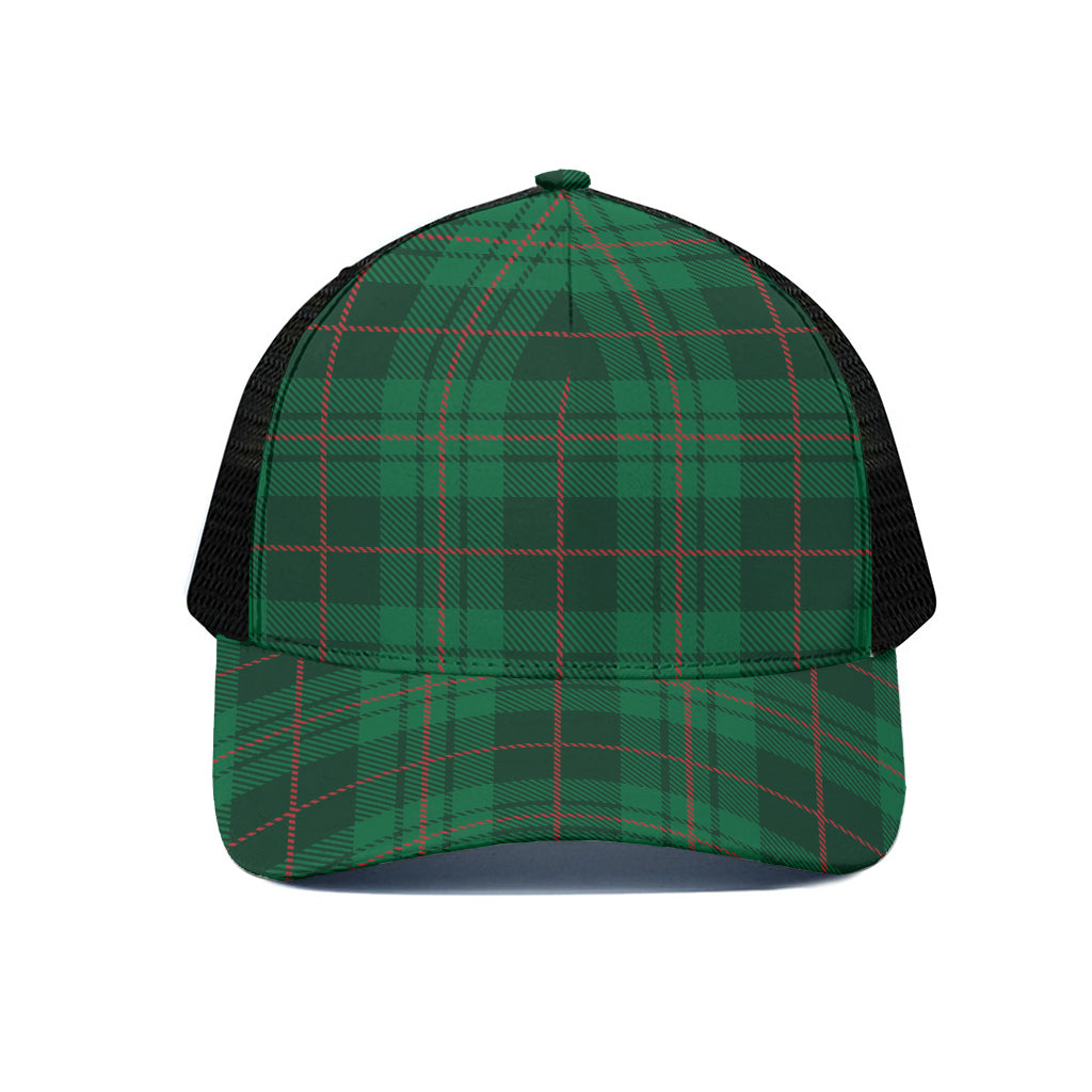 Green And Red Stewart Tartan Print Black Mesh Trucker Cap