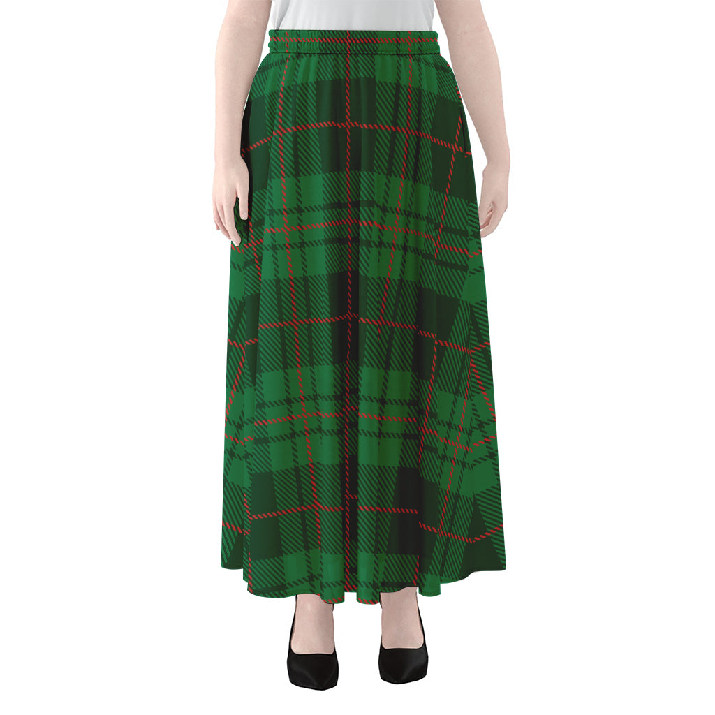 Green And Red Stewart Tartan Print Chiffon Maxi Skirt