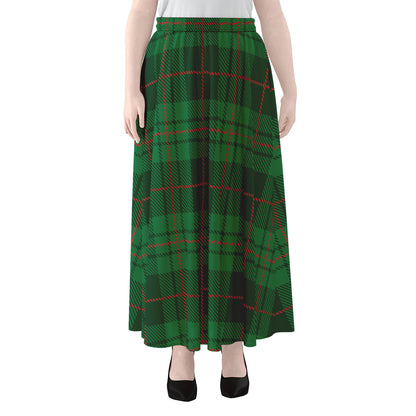 Green And Red Stewart Tartan Print Chiffon Maxi Skirt
