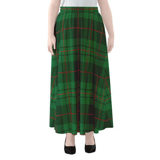Green And Red Stewart Tartan Print Chiffon Maxi Skirt