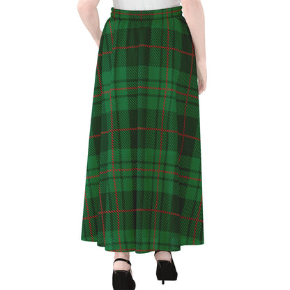 Green And Red Stewart Tartan Print Chiffon Maxi Skirt