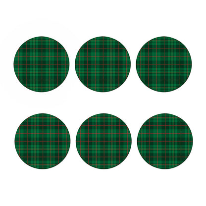 Green And Red Stewart Tartan Print Coaster Set