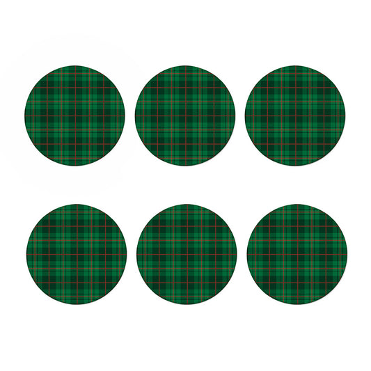 Green And Red Stewart Tartan Print Coaster Set