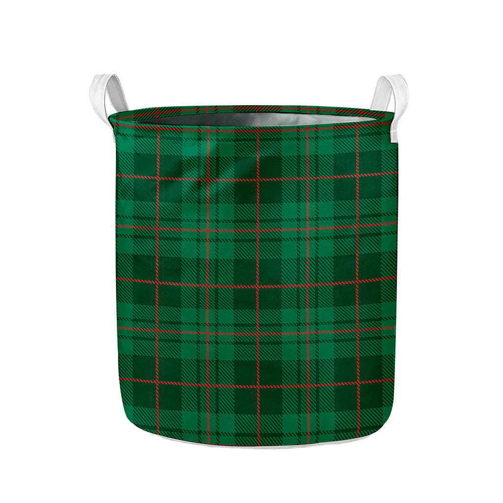 Green And Red Stewart Tartan Print Collapsible Laundry Basket