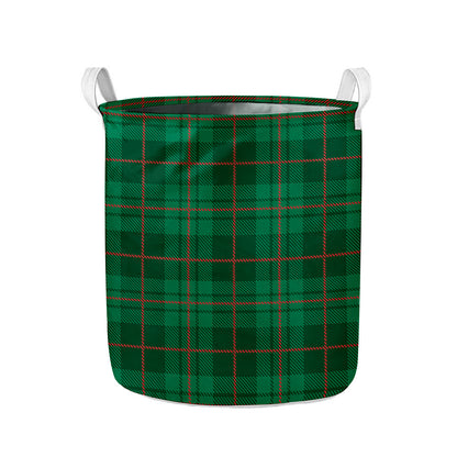 Green And Red Stewart Tartan Print Collapsible Laundry Basket
