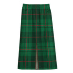 Green And Red Stewart Tartan Print Cotton Front Slit Maxi Skirt