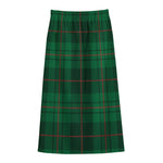 Green And Red Stewart Tartan Print Cotton Front Slit Maxi Skirt