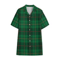 Green And Red Stewart Tartan Print Cotton Hawaiian Shirt