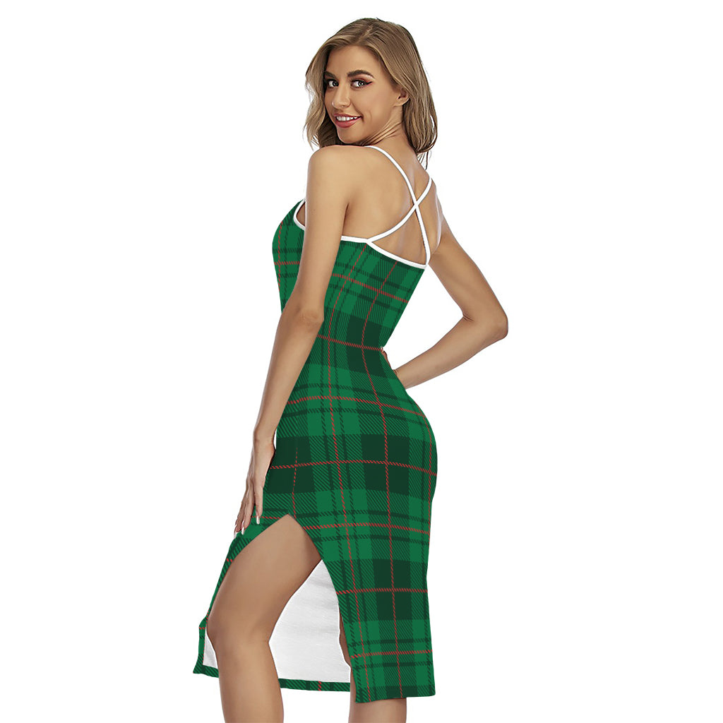 Green And Red Stewart Tartan Print Cross Back Cami Dress