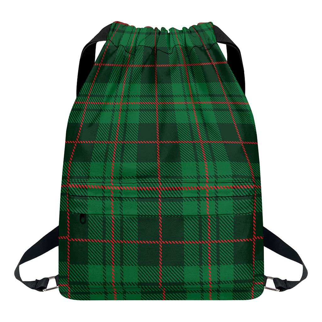 Green And Red Stewart Tartan Print Drawstring Backpack