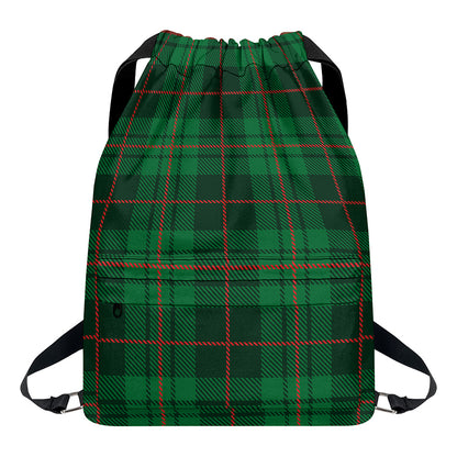 Green And Red Stewart Tartan Print Drawstring Backpack