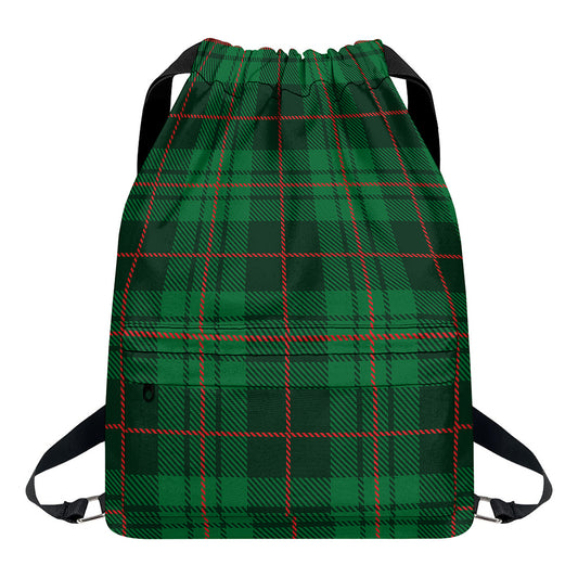 Green And Red Stewart Tartan Print Drawstring Backpack