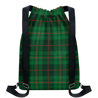 Green And Red Stewart Tartan Print Drawstring Backpack