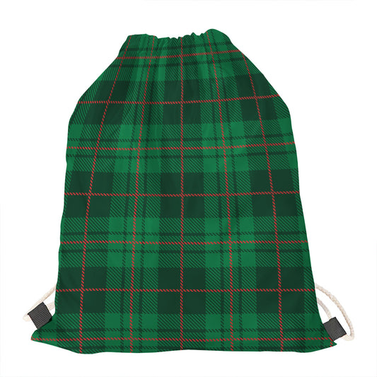 Green And Red Stewart Tartan Print Drawstring Bag