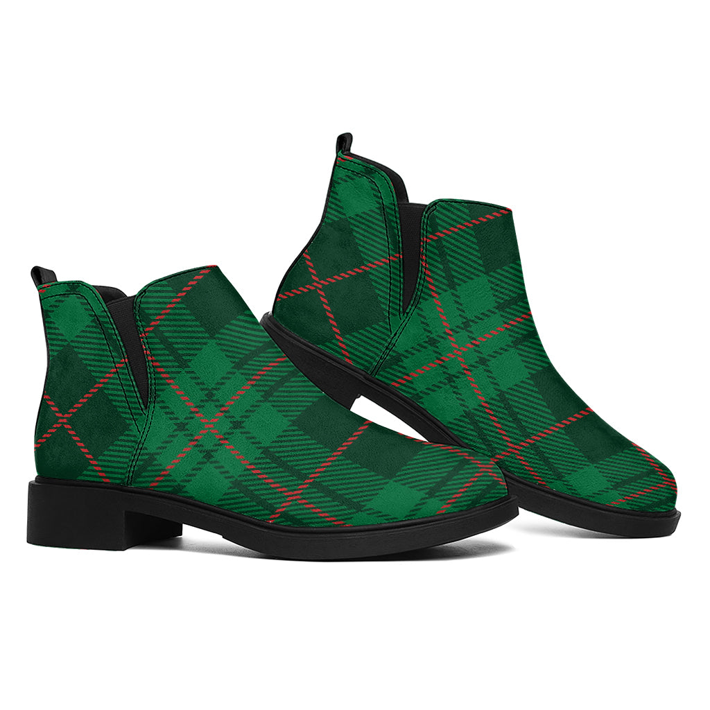 Green And Red Stewart Tartan Print Flat Ankle Boots