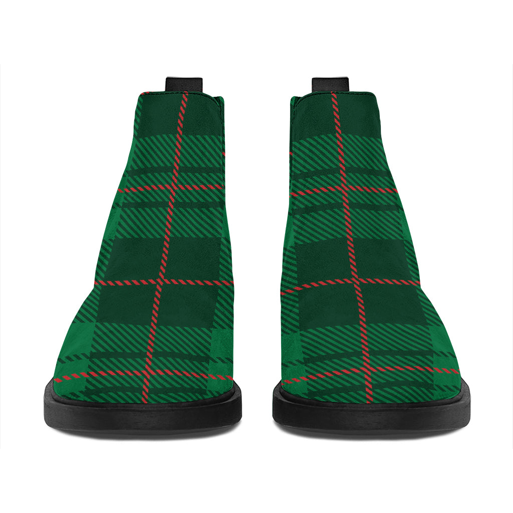 Green And Red Stewart Tartan Print Flat Ankle Boots