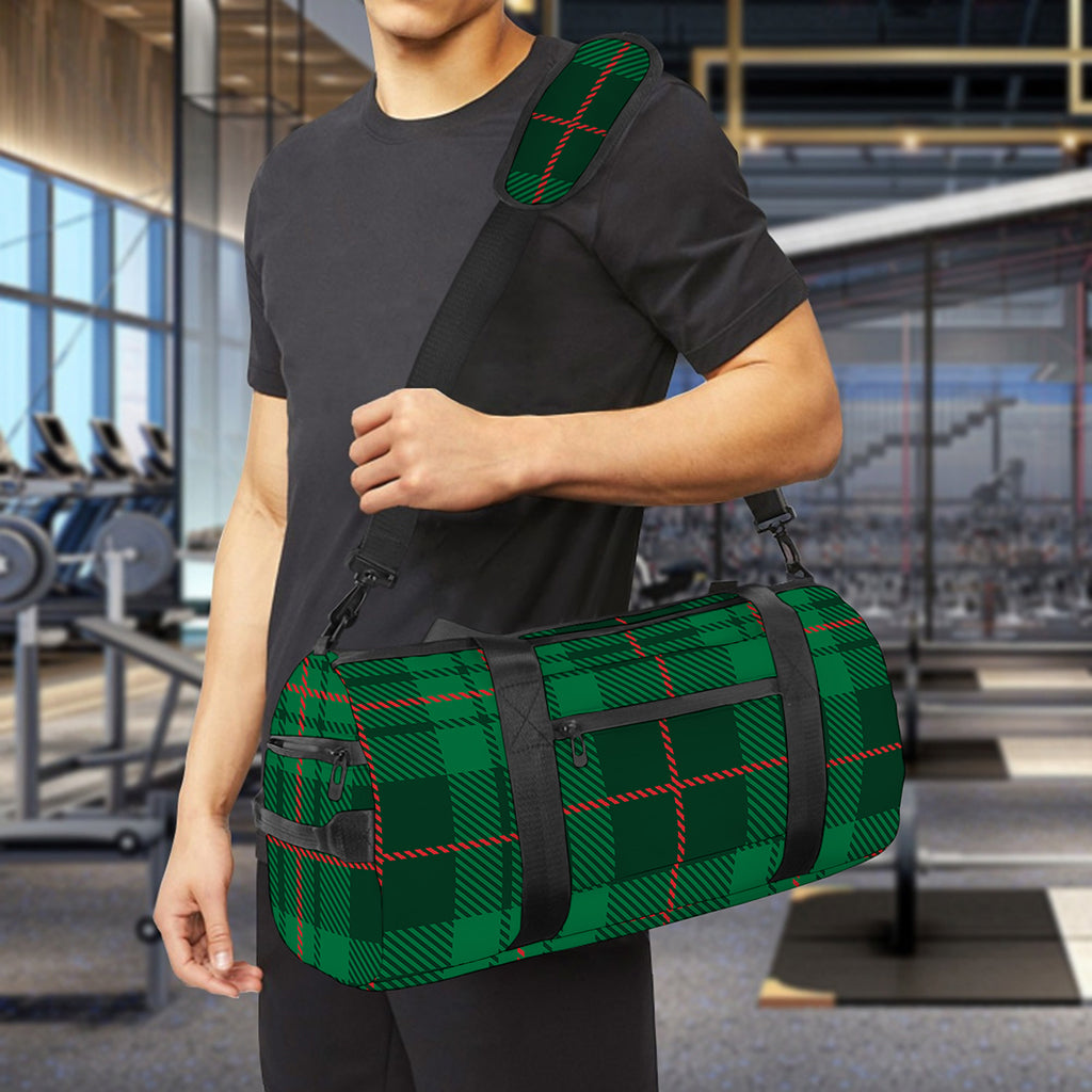 Green And Red Stewart Tartan Print Gym Bag