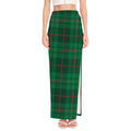 Green And Red Stewart Tartan Print High Slit Maxi Skirt