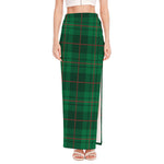 Green And Red Stewart Tartan Print High Slit Maxi Skirt