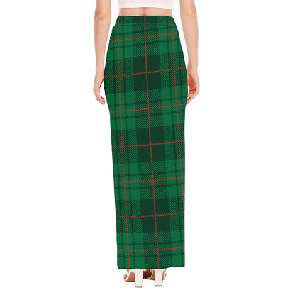 Green And Red Stewart Tartan Print High Slit Maxi Skirt