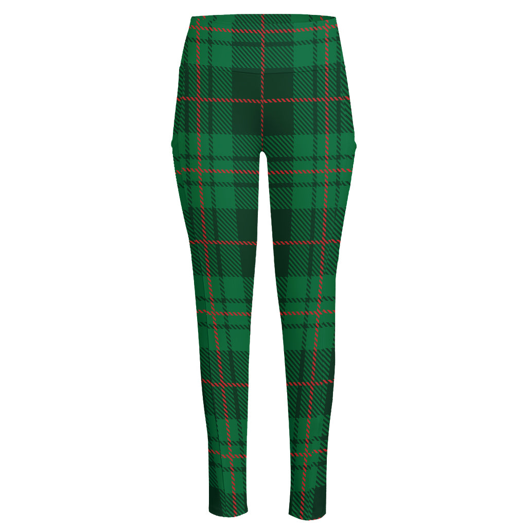 Green And Red Stewart Tartan Print High-Waisted Pocket Leggings