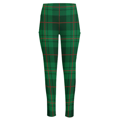 Green And Red Stewart Tartan Print High-Waisted Pocket Leggings