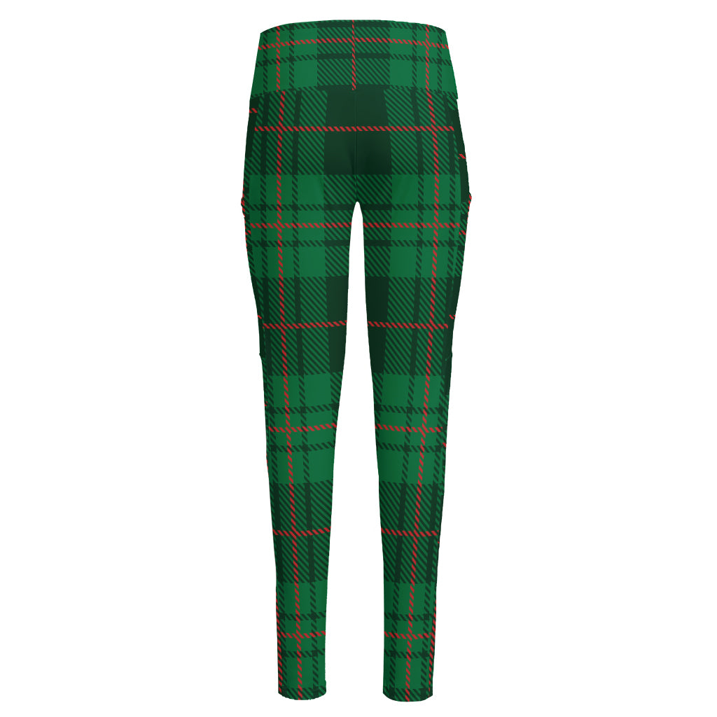 Green And Red Stewart Tartan Print High-Waisted Pocket Leggings