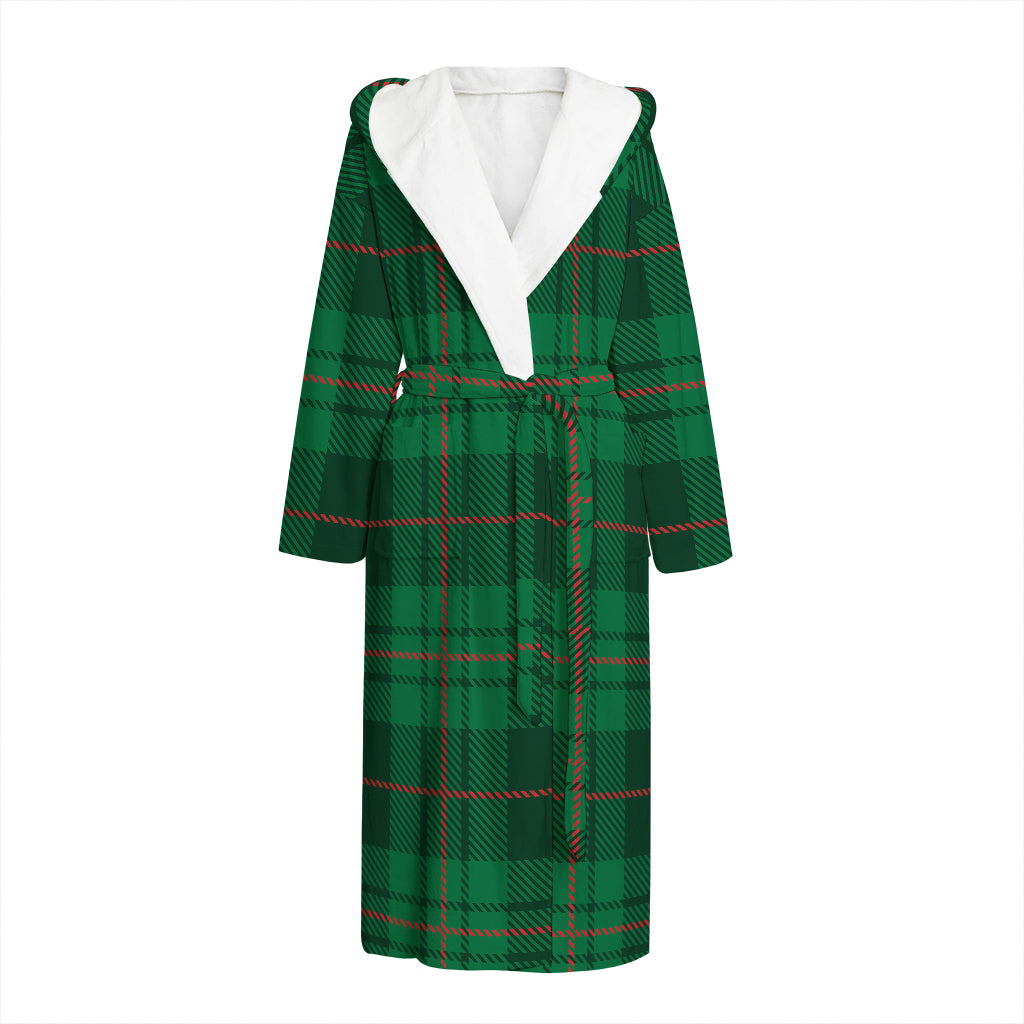 Green And Red Stewart Tartan Print Hooded Bathrobe
