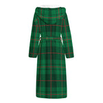 Green And Red Stewart Tartan Print Hooded Bathrobe
