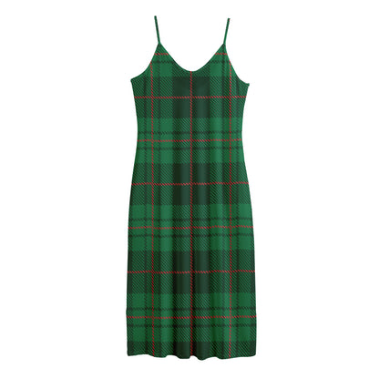 Green And Red Stewart Tartan Print Jersey Midi Cami Dress