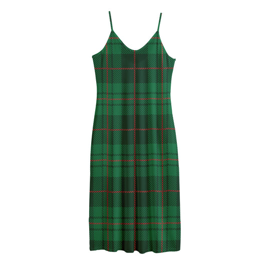 Green And Red Stewart Tartan Print Jersey Midi Cami Dress